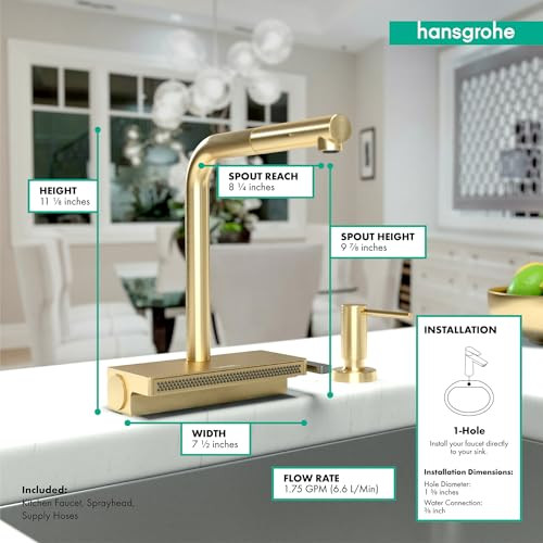 Hansgrohe 73836251 Aquno Select Kitchen Faucet, 2-Spray Pull-Out, 1.75 GPM in Brushed Gold Optic