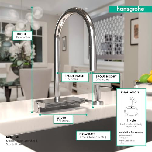 Hansgrohe 73837001 Aquno Select High Arc Kitchen Faucet, 3-Spray Pull-Down, 1.75 GPM in Chrome