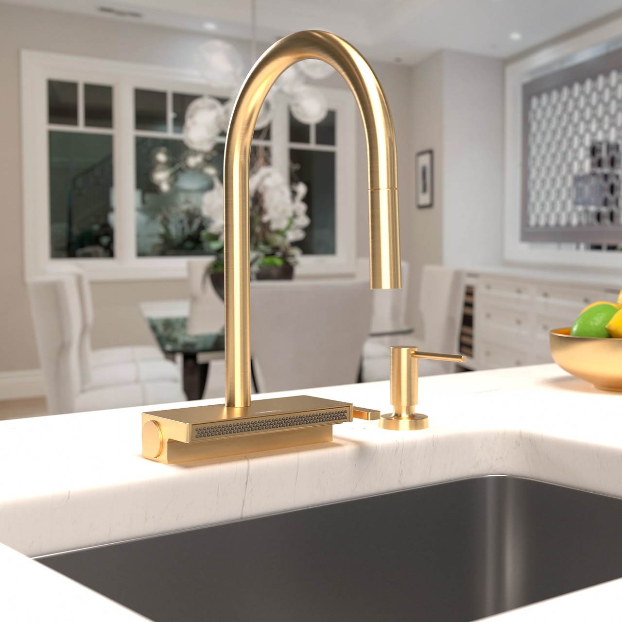 Hansgrohe 73837251 Aquno Select High Arc Kitchen Faucet, 3-Spray Pull-Down,  1.75 GPM in Brushed Gold Optic