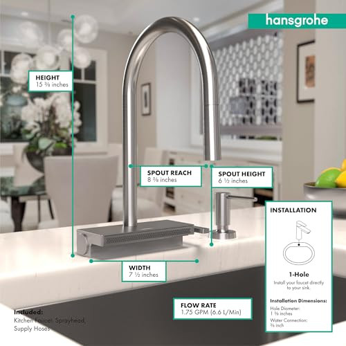 Hansgrohe 73837801 Aquno Select High Arc Kitchen Faucet, 3-Spray Pull-Down, 1.75 GPM in Steel Optic