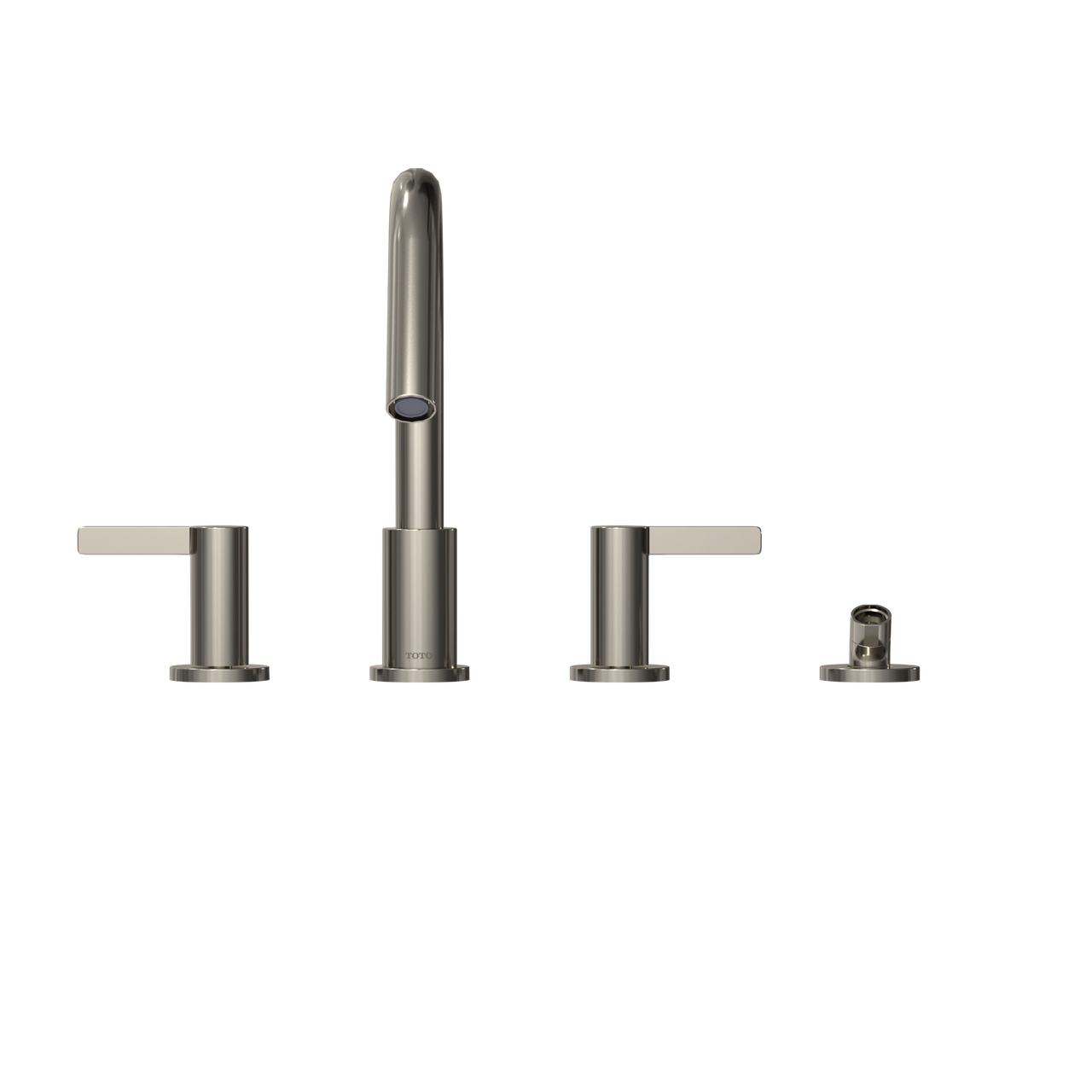 Toto GF Two Lever Handle Deck-Mount Roman Tub Filler Trim With Handshower, Polished Nickel