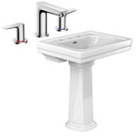 BUNDLE: Toto Promenade 27-1/2" Rectangular Pedestal Bathroom Sink in Cotton White with Hansgrohe Talis E 150 Widespread Faucet in Chrome