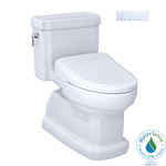 Toto Eco Guinevere One Piece Elongated Universal Height Toilet with CEFIONTECT 1.28 GPF with Contemporary Washlet+ Auto Flush S7 Bidet Seat in Cotton White