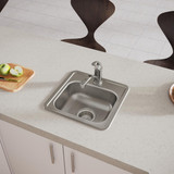 Elkay Dayton Stainless Steel 15" x 15" x 5-3/16", 1-Hole Single Bowl Drop-in Bar Sink with 3-1/2" Drain Opening