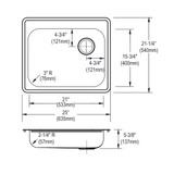 Elkay Dayton Stainless Steel 25" x 21-1/4" x 5-3/8" 2-Hole Single Bowl Drop-in Sink with Right Drain