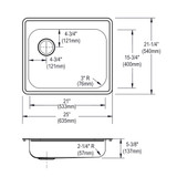 Elkay Dayton Stainless Steel 25" x 21-1/4" x 5-3/8", 2-Hole Single Bowl Drop-in Sink with Left Drain