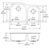 Elkay Dayton Stainless Steel 31-1/4" x 20" x 8" Offset 60/40 Double Bowl Undermount Sink