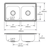 Elkay Dayton Stainless Steel 33" x 19" x 8", 3-Hole Equal Double Bowl Drop-in Sink