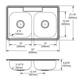 Elkay Dayton Stainless Steel 33" x 21-1/4" x 6-9/16" 5-Hole Equal Double Bowl Drop-in Sink