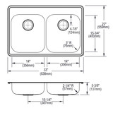 Elkay Dayton Stainless Steel 33" x 22" x 5-3/8", 0-Hole Equal Double Bowl Drop-in Sink