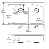 Elkay Dayton Stainless Steel 33" x 22" x 8" 2R-Hole Equal Double Bowl Dual Mount Sink