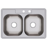 Elkay Dayton Stainless Steel 33" x 22" x 8-1/16", MR2-Hole Equal Double Bowl Drop-in Sink