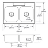 Elkay Dayton Stainless Steel 33" x 22" x 8-3/16", 0-Hole Equal Double Bowl Drop-in Sink