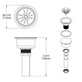 Elkay 3-1/2" Drain Fitting Type 304 Stainless Steel Body Strainer Basket and Tailpiece - Brushed Finish