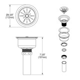 Elkay 3-1/2" Drain Fitting Type 316 Stainless Steel Body Strainer Basket with rubber seal and Tailpiece