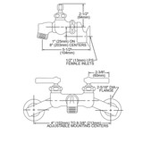 Elkay 4"-8-3/8" Adjustable Centers Wall Mount Faucet with Bucket Hook Spout 2" Lever Handles Rough Chrome