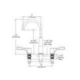 Elkay 8" Centerset Concealed Deck Mount Faucet with Gooseneck Spout and 4" Lever Handles + Stop Chrome