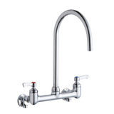 Elkay 8" Centerset Deck Mount Laminar Flow Faucet with 8" Gooseneck Spout 2" Lever Handles 1/2" Offset Inlets+Stop