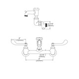 Elkay 8" Centerset Wall Mount Faucet 3" Bucket Hook Spt 4" Wristblade Handles 1/2" Offset Inlets+Stop Rough Chrome
