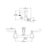Elkay 8" Centerset Wall Mount Faucet w/3" Bucket Hook Spt 4in Wristblade Handles 1/2" Offset Inlet Polished Chrome
