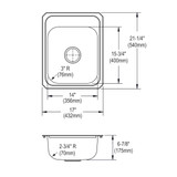 Elkay Celebrity Stainless Steel 17" x 21-1/4" x 6-7/8", 3-Hole Single Bowl Drop-in Sink
