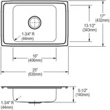 Elkay Celebrity Stainless Steel 25" x 17" x 5-1/2", 4-Hole Single Bowl Drop-in Classroom ADA Sink