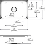 Elkay Celebrity Stainless Steel 25" x 17" x 7-1/8", 2LM-Hole Single Bowl Drop-in Classroom Sink
