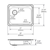 Elkay Celebrity Stainless Steel 25" x 21-1/4" x 5-3/8", 3-Hole Single Bowl Drop-in Sink with Left Drain