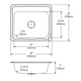 Elkay Celebrity Stainless Steel 25" x 22" x 7", 0-Hole Single Bowl Drop-in Sink