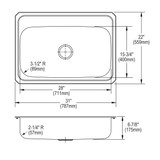 Elkay Celebrity Stainless Steel 31" x 22" x 6-7/8", 0-Hole Single Bowl Drop-in Sink