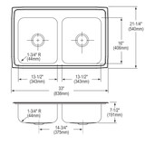 Elkay Celebrity Stainless Steel 33" x 21-1/4" x 7-1/2", 4-Hole Equal Double Bowl Drop-in Sink