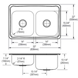 Elkay Celebrity Stainless Steel 33" x 22" x 10-1/4", 3-Hole Equal Double Bowl Drop-in Sink with Left Small Bowl