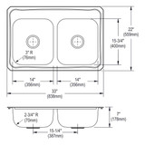 Elkay Celebrity Stainless Steel 33" x 22" x 7", 0-Hole Equal Double Bowl Drop-in Sink
