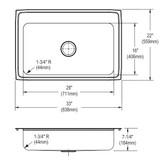 Elkay Celebrity Stainless Steel 33" x 22" x 7-1/4" 2-Hole Single Bowl Drop-in Sink