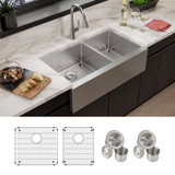 Elkay Crosstown 16 Gauge Stainless Steel 35-7/8" x 20-1/4" x 9" Double Bowl Tall Farmhouse Sink Kit