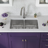 Elkay Crosstown 18 Gauge Stainless Steel 31-1/2" x 18-1/2" x 9", Equal Double Bowl Undermount Sink Kit with Filtered Faucet