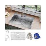 Elkay Crosstown 18 Gauge Stainless Steel 33" x 22" x 9" 1-Hole Single Bowl Dual Mount Sink Kit with Faucet