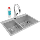 Elkay Crosstown 18 Gauge Stainless Steel 33" x 22" x 9", Equal Double Bowl Dual Mount Sink Kit with Filtered Faucet with Aqua Divide