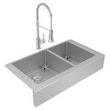 Elkay Crosstown 18 Gauge Stainless Steel 35-7/8" x 20-1/4" x 9" 60/40 Double Bowl Farmhouse Sink & Faucet Kit with Bottom Grid & Drain