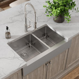 Elkay Crosstown 18 Gauge Stainless Steel 35-7/8" x 20-1/4" x 9" 60/40 Double Bowl Farmhouse Sink & Faucet Kit with Bottom Grid & Drain