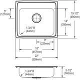 Elkay CuVerro Antimicrobial Copper 22" x 19-1/2" x 5-1/2", 5-Hole Single Bowl Drop-in ADA Sink