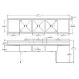 Elkay Dependabilt Stainless Steel 124" x 29-13/16" x 43-3/4" 18 Gauge Three Compartment Sink w/ 24" Left and Right Drainboards & Stainless Steel Legs