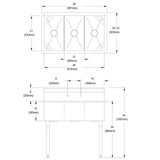 Elkay Dependabilt Stainless Steel 39" x 24-1/2" x 42" 18 Gauge Three Compartment Budget Sink with Stainless Steel Legs