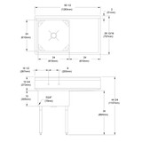 Elkay Dependabilt Stainless Steel 50-1/2" x 29-13/16" x 44-3/4" 16 Gauge One Compartment Sink w/ 24" Right Drainboard and Stainless Steel Legs