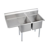 Elkay Dependabilt Stainless Steel 54-1/2" x 25-13/16" x 43-3/4" 18 Gauge Two Compartment Sink w/ 18" Left Drainboard and Stainless Steel Legs