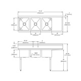 Elkay Dependabilt Stainless Steel 72-1/2" x 25-13/16" x 43-3/4" 18 Gauge Three Compartment Sink w/ 18" Right Drainboard and Stainless Steel Legs