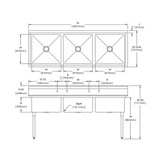 Elkay Dependabilt Stainless Steel 81" x 29-13/16" x 43-3/4" 18 Gauge Three Compartment Sink with Stainless Steel Legs