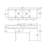 Elkay Dependabilt Stainless Steel 82" x 25-13/16" x 43-3/4" 18 Gauge Two Compartment Sink w/ 20" Left and Right Drainboards and Stainless Steel Legs