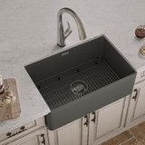 Elkay Fireclay 30" x 19-15/16" x 9-1/8" Single Bowl Farmhouse Sink Kit with Filtered Faucet Matte Gray