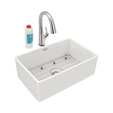 Elkay Fireclay 30" x 19-15/16" x 9-1/8", Single Bowl Farmhouse Sink Kit with Filtered Faucet, White